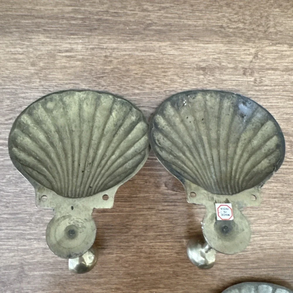 Vintage Brass Sea Shell Bathroom Accessories Toilet Paper, Hook & Towel Beach